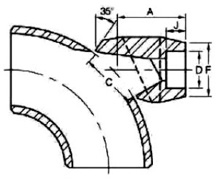 forged Socket Weld 90 deg elbow Outlet dimensions