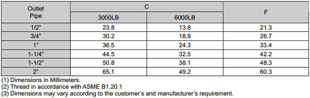 forged threaded Nipple Branch Outlet dimensions